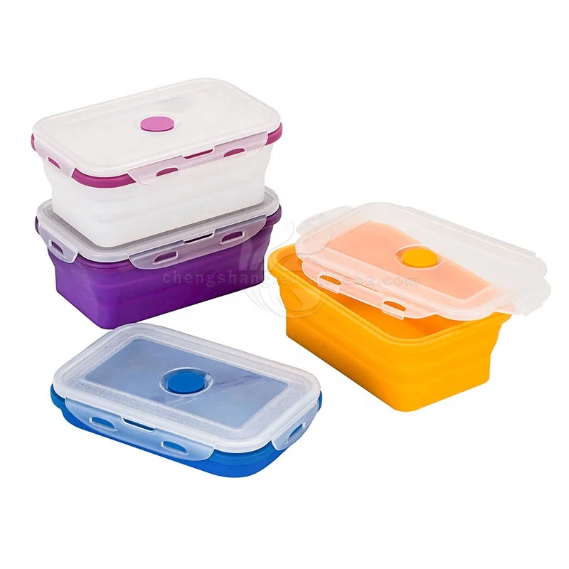 Lunch Box Pieghevole blu 1200ml Round In Silicone Contenitore Per Alimenti A Microonde 