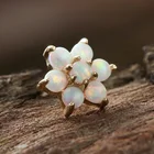 Threadless Press-fit End Fine Style 14K Gold 18g Opal Flower Prong Set Threadless Ends Tops Jewelry For Women