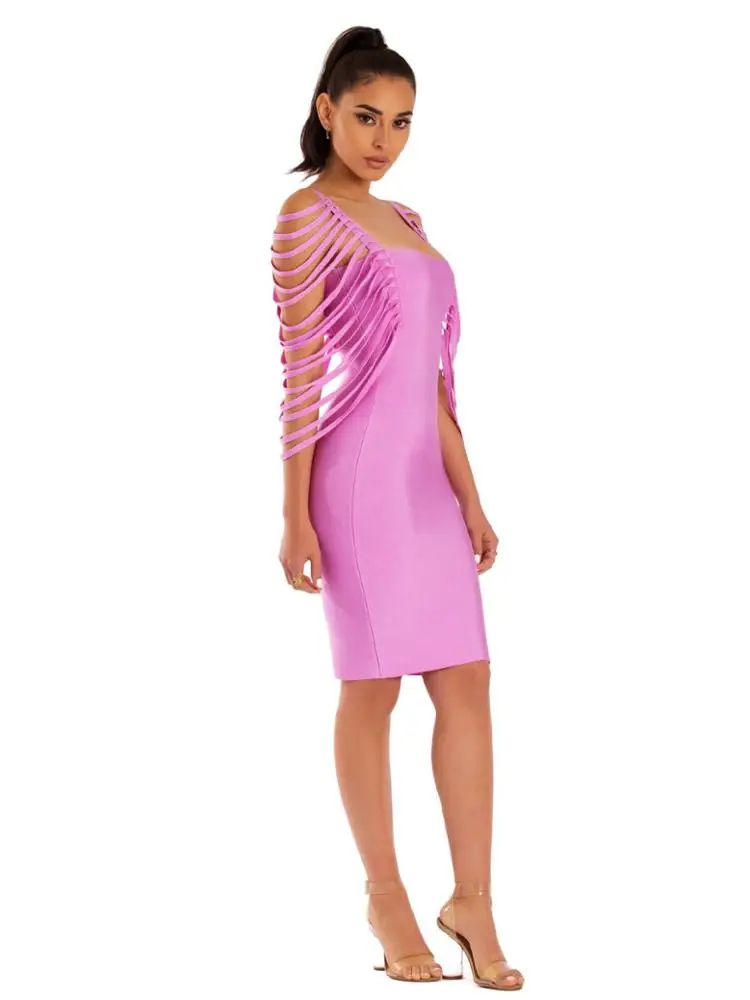 Celebrity Party Wear Luxury Mini long Sleeve tassel Evening Dress Wholesale