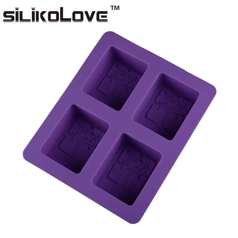Newest Design 4 Cavity Flower Tree DIY Silicon Loaf Mold for Handmade Soap