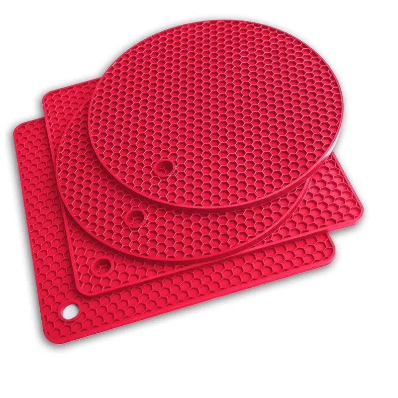 Set of 2 ~ Silicone Pot Holders Non-Slip Square Mats Trivet Heat Resistant RED 