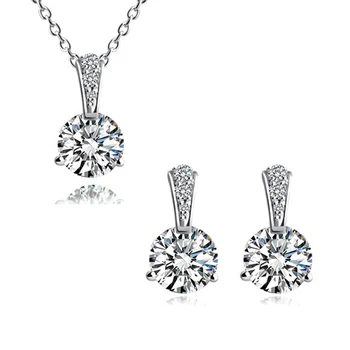 Hot selling classic sample trendy zircon silver jewelry set 925