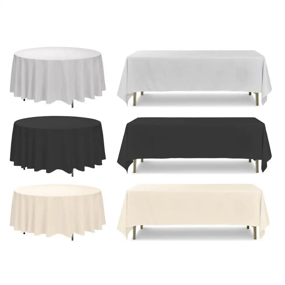 White Black Ivory POLYESTER TABLECLOTH Table Cover Cloth ROUND RECTANGLE Wedding 