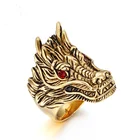 Ruby Jewelry Ring Men 18K Gold Plated Ruby Eyes Stainless Steel Dragon Head Ring For Men Jewelry