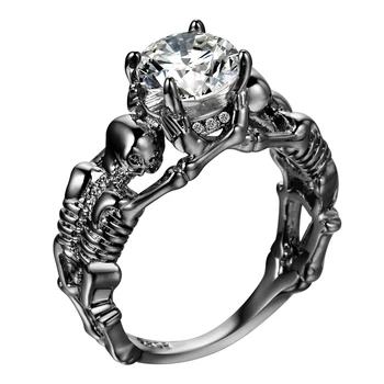 Hainon Latest black ring zircon Skull head shape for gift unisex jewelry diamond engagement ring wholesale