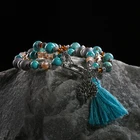 Beads Blue Turquoise Stone Bracelet Square Crystal Spacer Beads Bracelets Multilayer Tassel Bracelets For Woman Girls