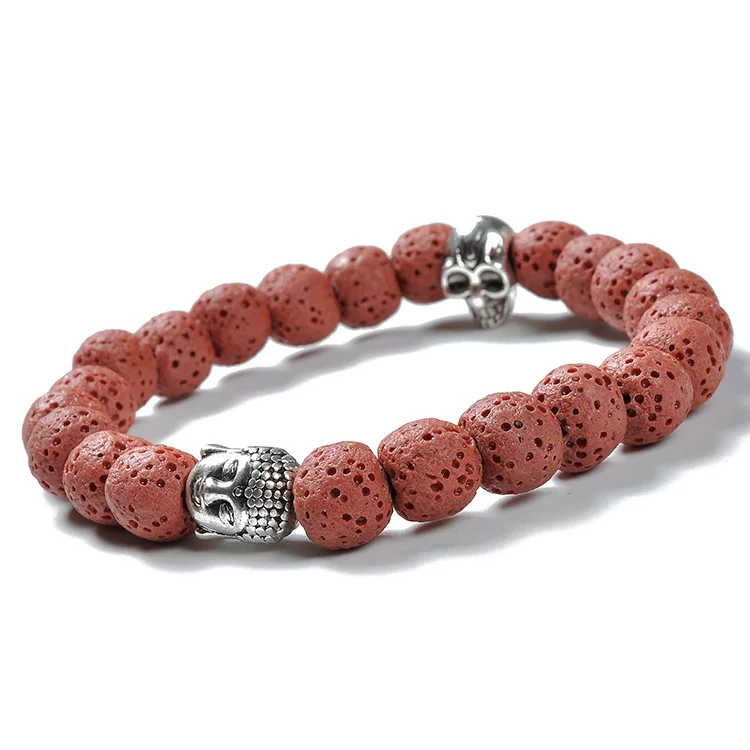 F116 Colorful Heaven and Hell buddha head skull design lava rock customised bracelet