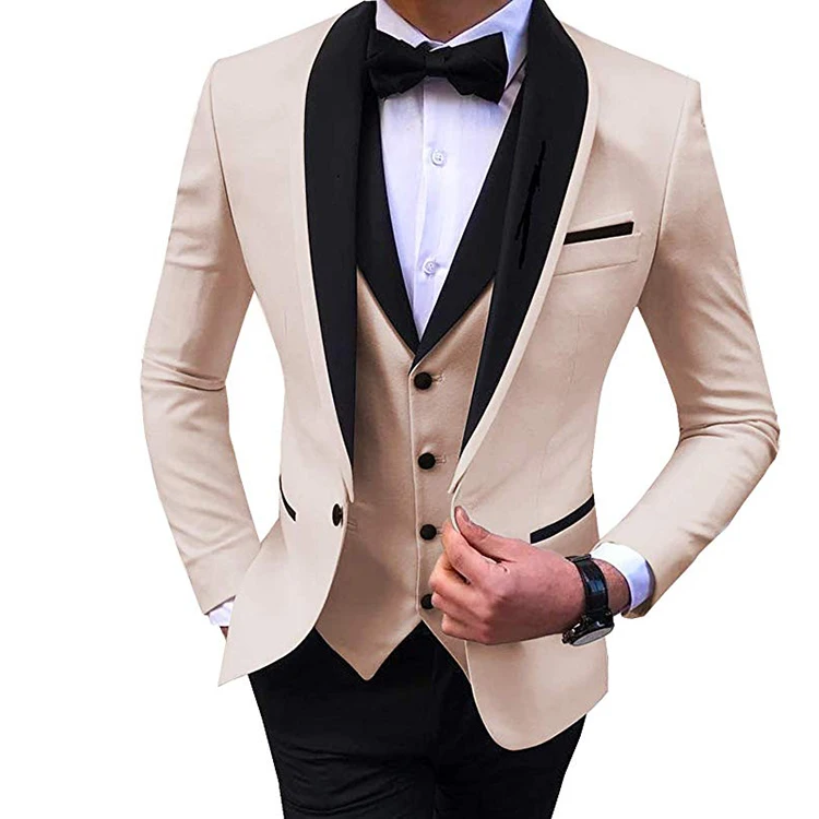 SOLOVEDRESS Mens 3 Pieces Formal Mens Suit One Button Groomsmen Blazer Vest ST070