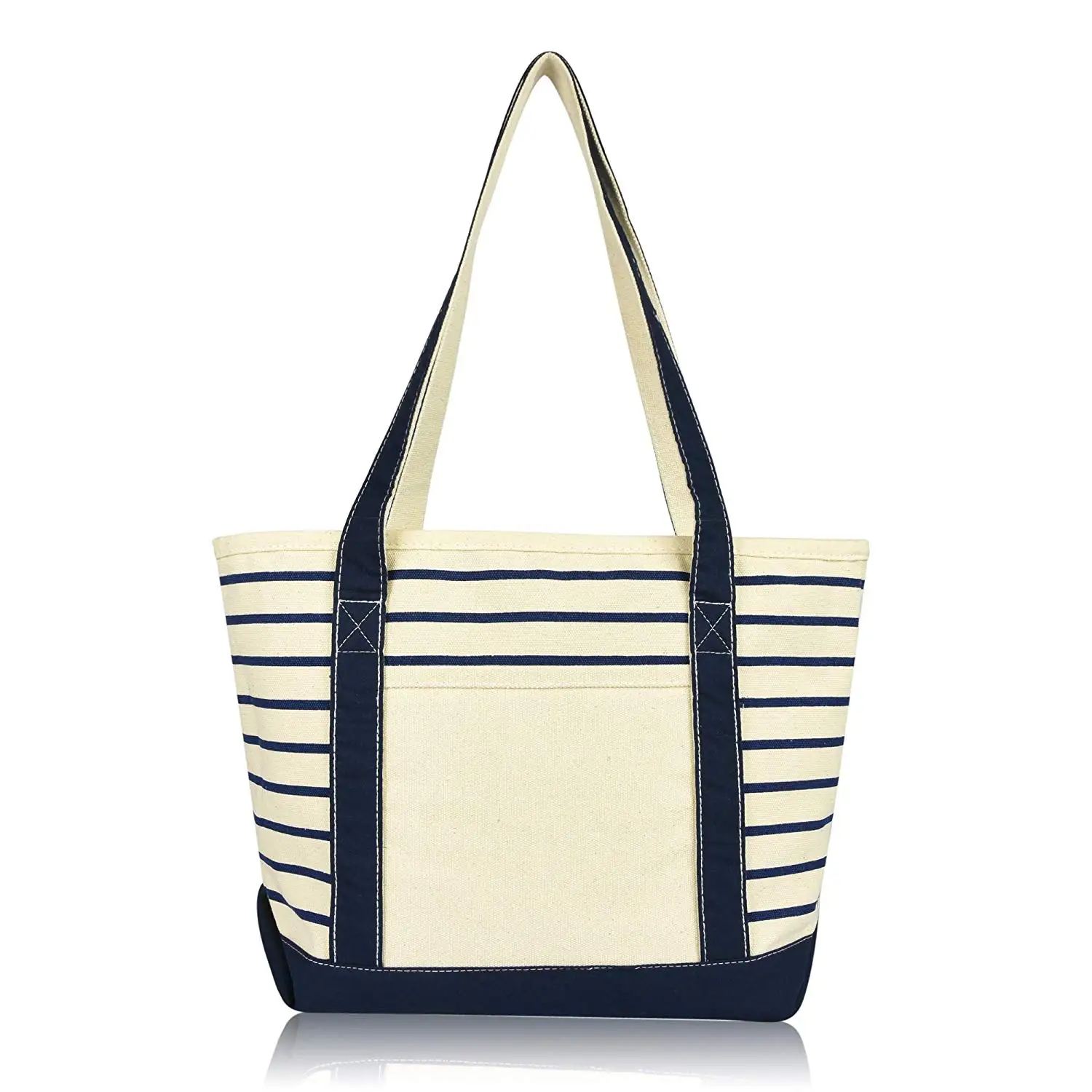 striped tote bag with zipper