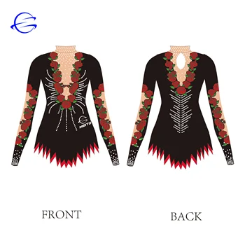 Breathable Custom Long sleeves Digital Sublimation Spandex Fabric Rright Black / Red Women Gymnastic Leotard