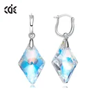 Crystal Rhinestone Earrings Silver Earring 925 Crystal 925 Silver Rhombus Rhinestone Hoop Earrings