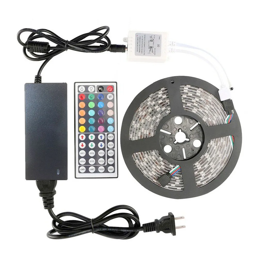 LED Strip Light 5050SMD RGB 5M with 12V IR Controller Power Adaptor Waterproof 
