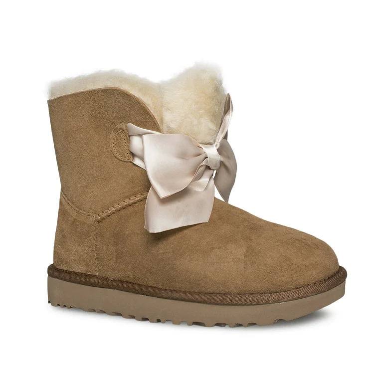 Botas De Nieve De Piel De Oveja Para Mujer,Botines Cortos De Ante De Vaca  Duraderos Y Cálidos Para Interiores Y Exteriores,Con Lazo - Buy Botas De  Invierno Con Lazo De Piel De