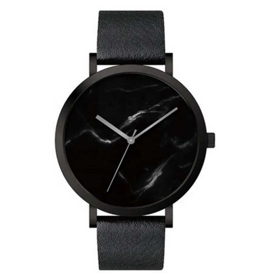 Round Classic Genuine Leather Strap Alloy Watch China Factory OEM Logo Quartz Men Black Minimalist Watch