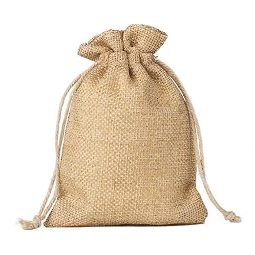 10Pcs Natural Burlap Bags Jute Hessian Drawstring Sack Small Wedding Favor Gift 