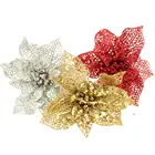 Flowers For Flower Xmas Flowers Wholesale#51390 Xmas Hollow Poinsettia Flowers Stem With Glitter For Christmas Wreath Tree Ornaments Glitter Xmas Flower