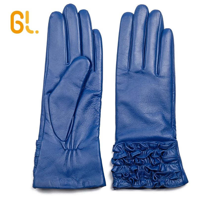 women's royal blue leather gloves