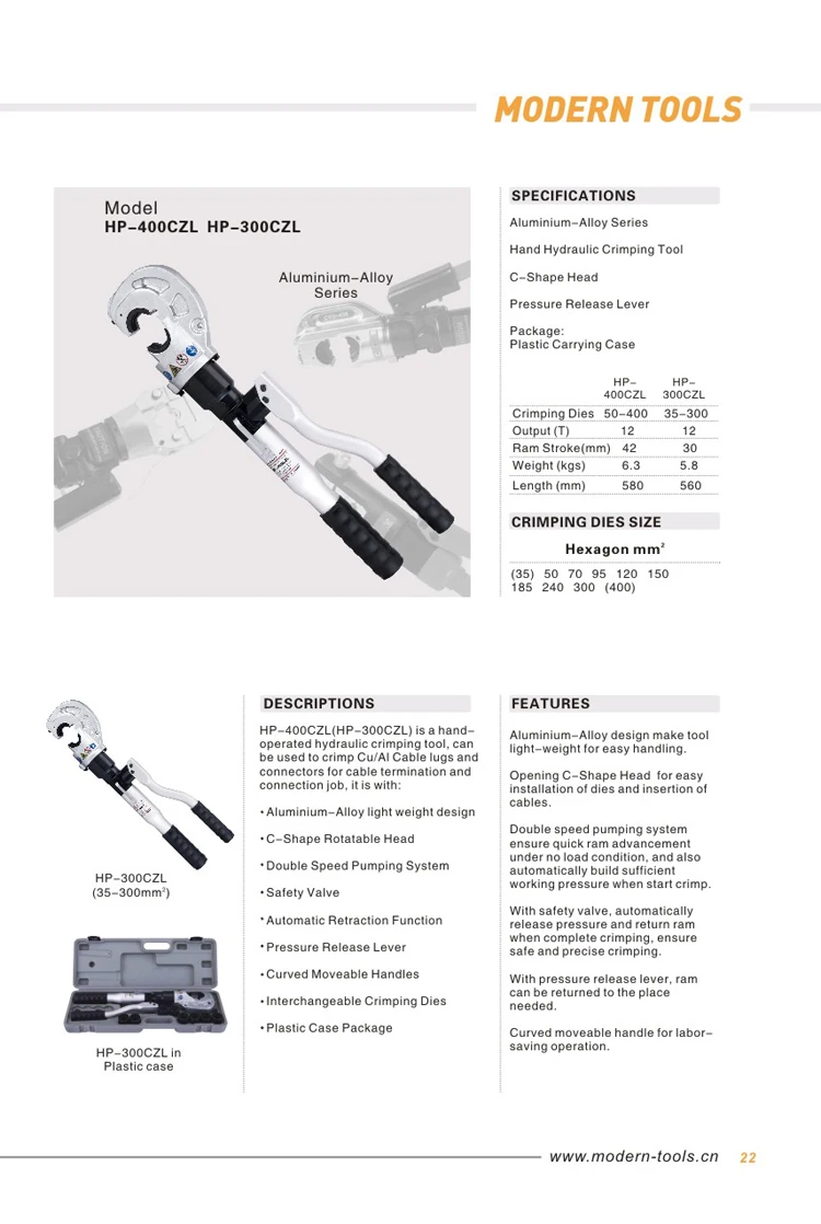HP-400CZL Hydraulic Cable Lug Crimping Tool 50-400mm2
