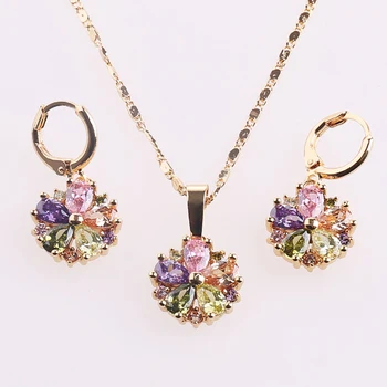 Heng Dian Alibaba Website Wholesale Elegant Women Gold Plated Earring Pendant Jewelry Sets