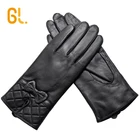 Fashion Red Leather Glove Women GL Girls Fashion Red Wine Color Goatskin Leather Glove Goat Women With Bow