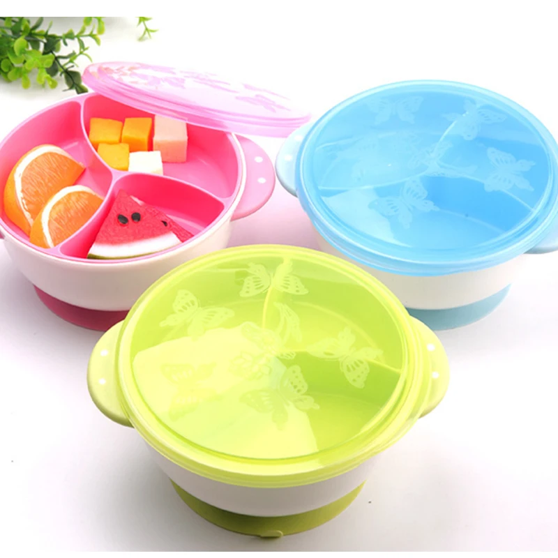 2 Baby Feeding Bowl Spoon Dish Lid Container Kids Plate Toddler Child BPA Free 