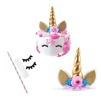 Unicorn party suppliers, Happy birthday decoration. Cake topper+eyelashes