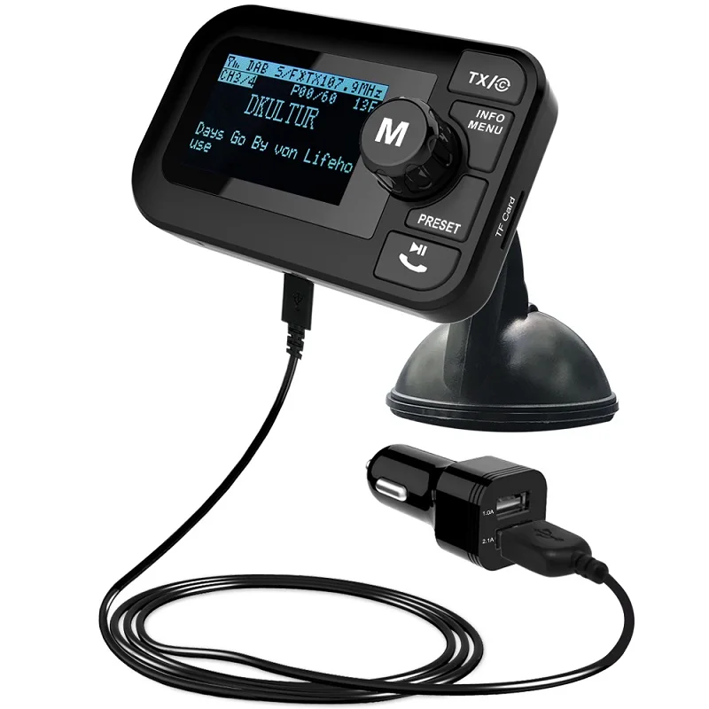 AutoDAB DAB Digital Radio Adapter Bluetooth Wireless In-Car FM Transmitter 2.4"