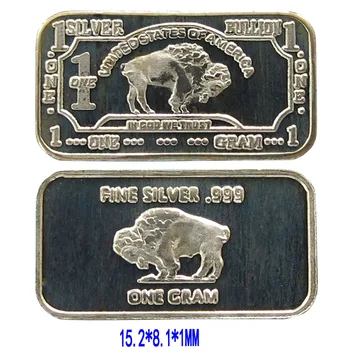1 Gram 999 Fine Silver Buffalo Bullion Bar A8 silver antique