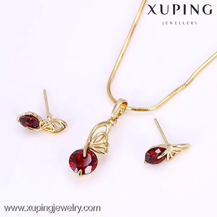 61718 Xuping Jewelry Crystal 14k Gold Filled Necklace Earrings Set