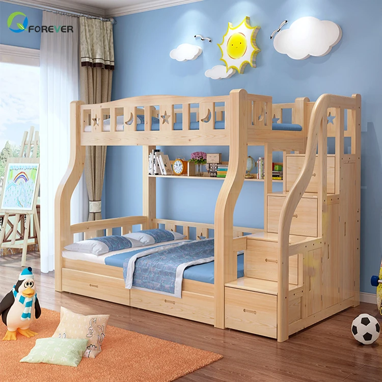 Solid Wood Bunk Bed for Kids Bed Blue for Boy Children Furniture