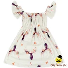 Dress Indian Sweet Honey Clothes Off-shoulder Printed Girls' Dress Ruffle Indian Frock Design