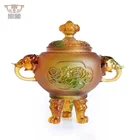 Burner Colored Crystal Liuli Peony Elephants Tripod Cone Incense Burner