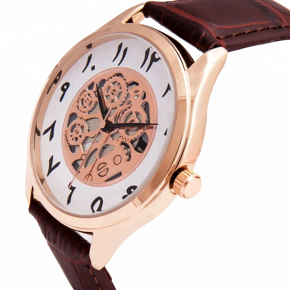 Classic Cheap Leather Watch Wholesale Custom Skeleton No Tactile Arabic Number Watch for Women