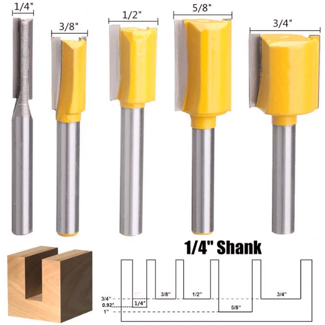 1/4"1/2" Straight Cutter Router Bit Shank Woodworking Cleaning Bottom Router Bit 