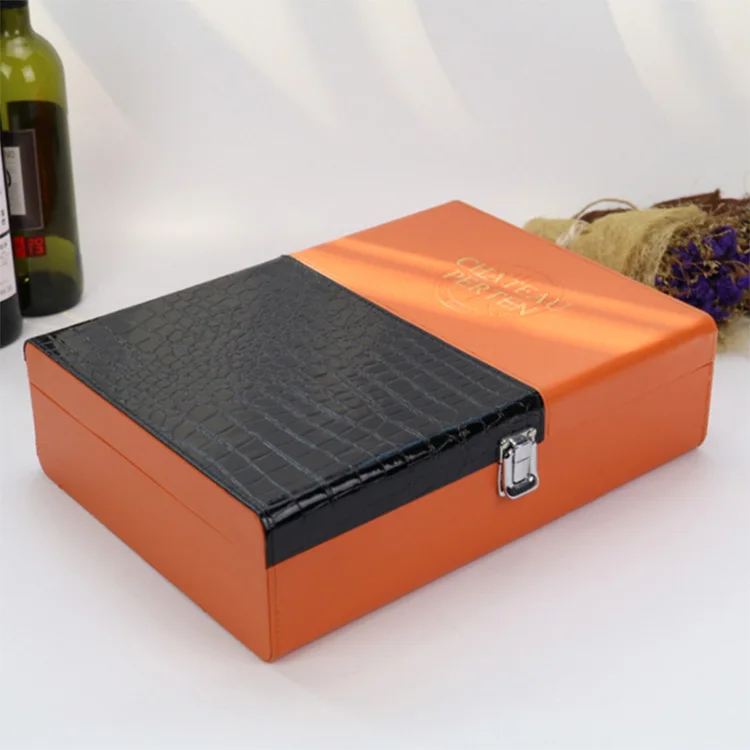 leather double red wine packaging gift box
