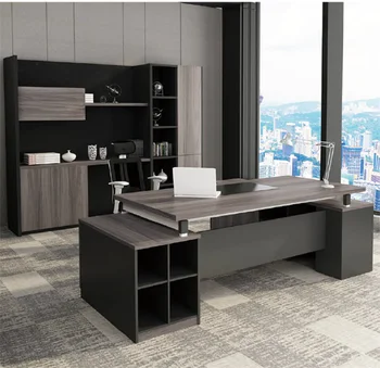 China factory l shaped commercial office desk chairman black office desk accessories mdf modern wooden computer tables
