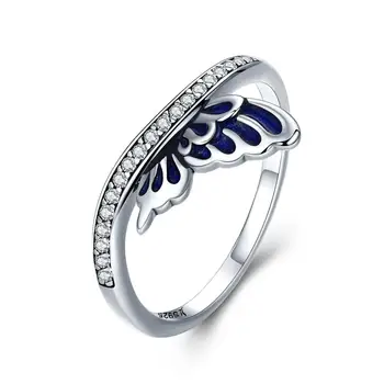 BAGREER SCR330 925 Silver cz stone diamond elf wings Finger Ring Jewelry Girls blue butterfly Ring Jewelry