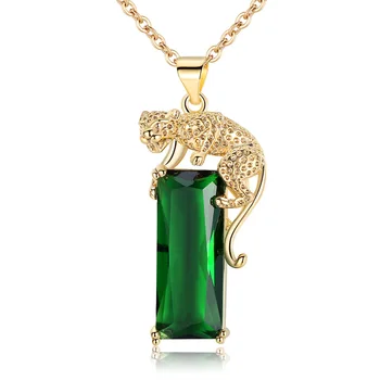 Little Bear Crown Blue Ocean Heart Leopard Animal Emerald Stone Pendant Gold Necklace For Men Women