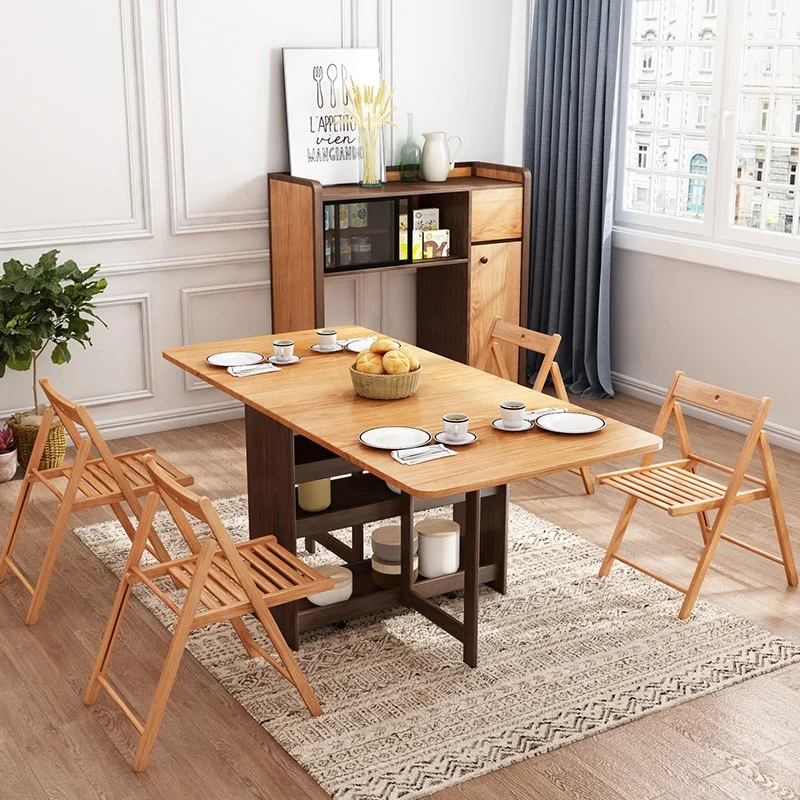 Dining Room Furniture Matching 5 Chairs Folding Dining Table Set with Storage Side Cabinet