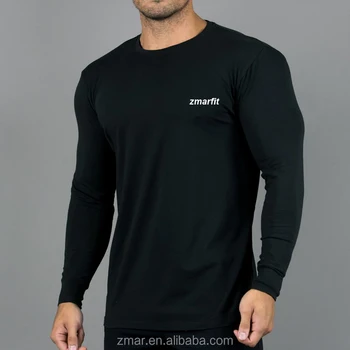 CHA037 95% Cotton 5% Elastane Men's Long Sleeve Fitted T- shirt Elongated Gym Muscle Fit T Shirt manufacturer