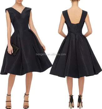 Elegant V-neckline Silk Faille Fabric Cocktail Dress Pleated Flounced Skirt Vintage Dress Evening Party Gown 2016 HSD5744