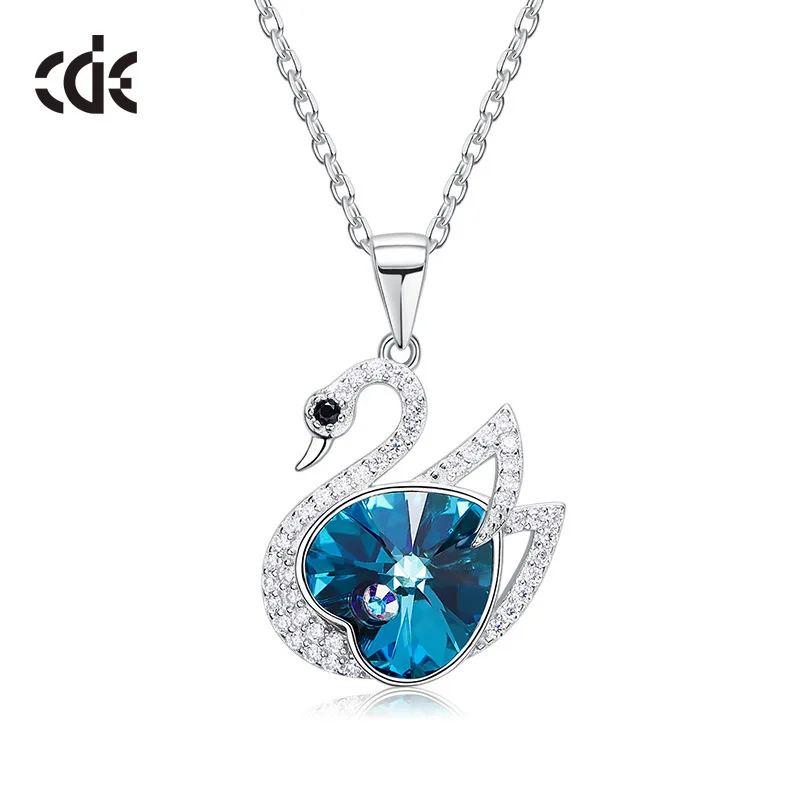 CDE YP1053 Fine Jewelry 925 Sterling Silver Necklace With Swan Charms Austrian Crystal Rhodium Plated Pendant Swan Necklace