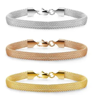 Mesh Bracelet Chain Link Bracelets For Women Girls Rose Silver Golden Tone 7-8 Inch Wholesale NS803497