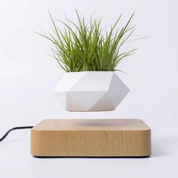 Magnetic Levitation Wooden Grain Base,Hexagonal Flowerpot, floating bonsai