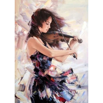 A beautiful girl who loves music round or square drill diamond embroidery kits home decoration gift DIY full diamond painting