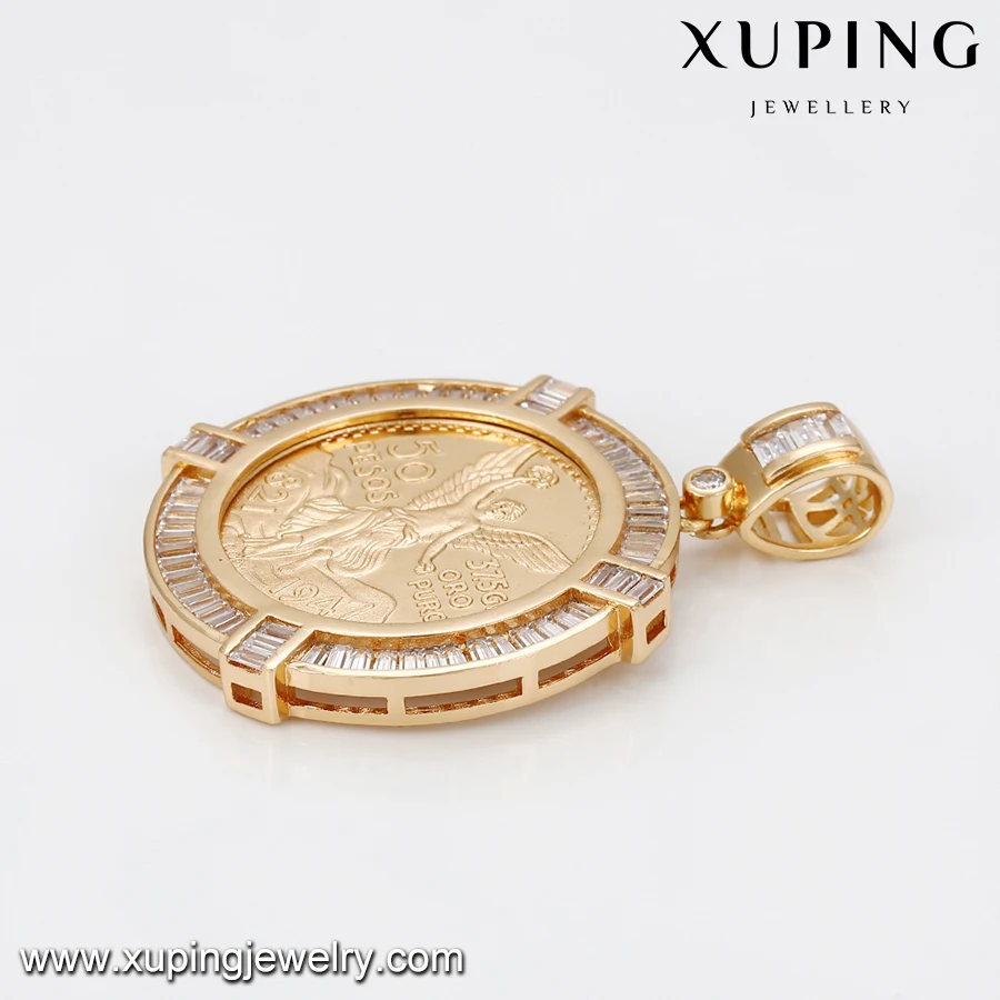 33066 xuping 18k gold plated crystal round pendant, special design gold jewelry coin pendants