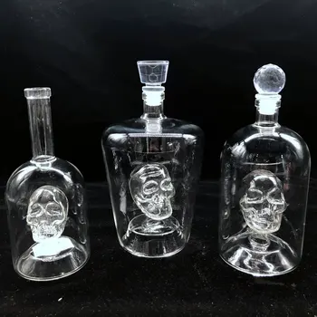 vodka bottle glass unique 750ml / 12 oz bottles glass skull head shaped glass whiskey bottles with cork stopper