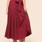 Ladies Skirt GOTS Verified Custom Ladies Knot Front Zip Back High Waist Flare Midi Skirt