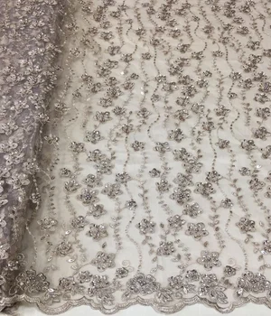 hot sale fancy all over hand embroidery designs beaded tulle lace embroidered fabric for evening dress, wholesale stock fabric