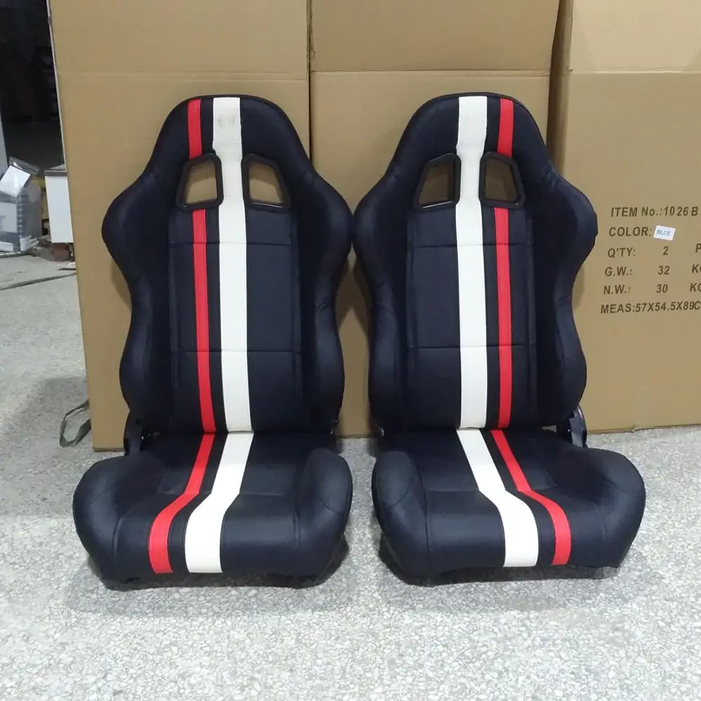 Racing Seats Black and Red Pair of PVC Leather Racing Bucket Seats with Dual Sliders Ship from USA Warehouse 